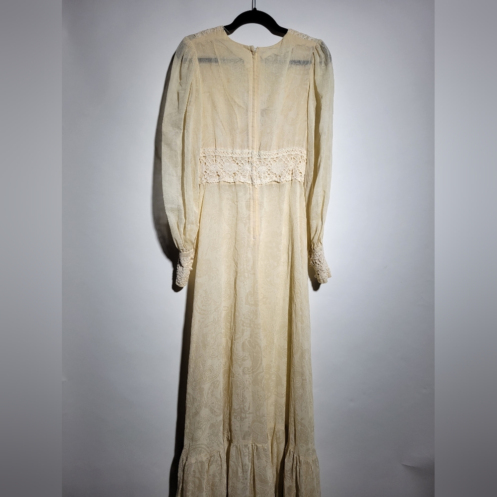 Vintage Gunne Sax Sheer Cotton Voile Low Cut Vneck Maxi Dress Black Label - Picture 3 of 6